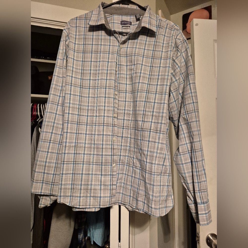 Van Heusen Men's Light Blue Plaid Shirt